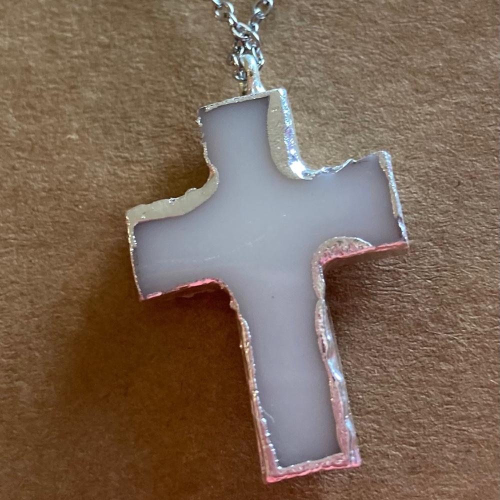 White Druzy Cross Necklace